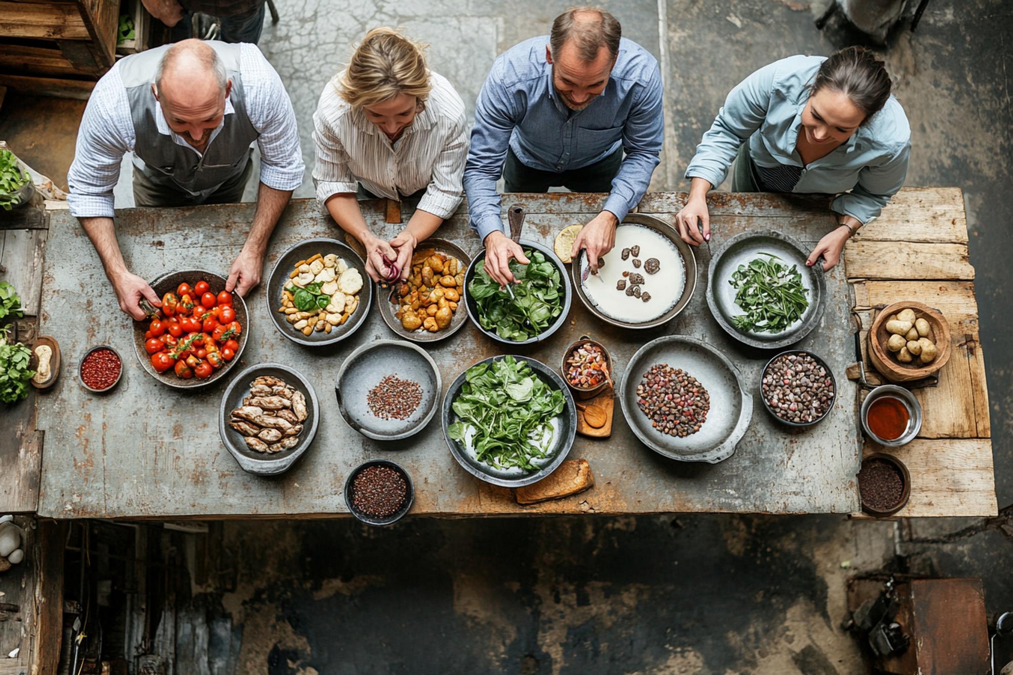 Workshop participants around a large wooden table